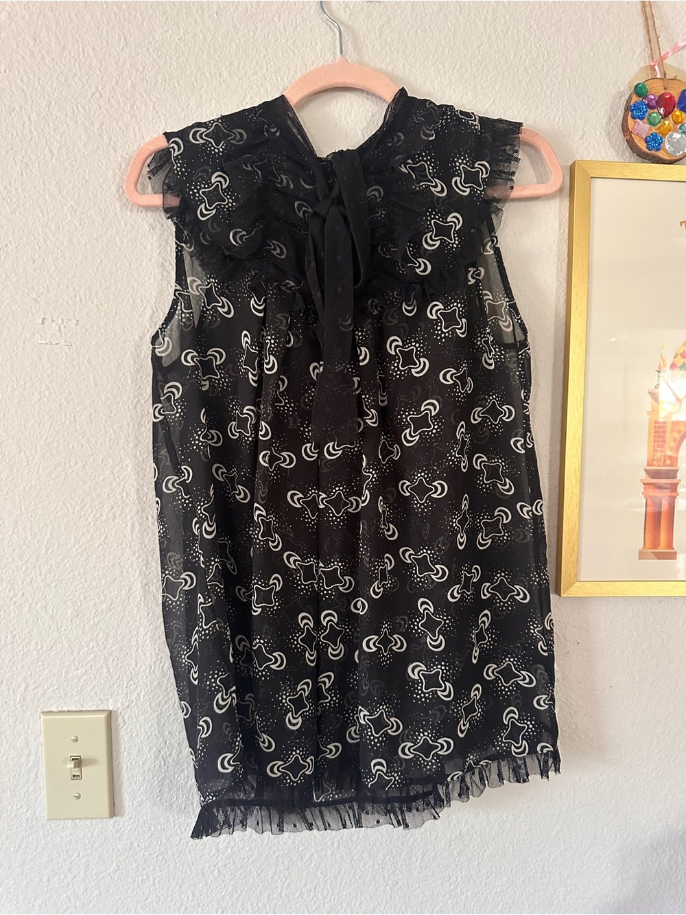 Anna Sui L Black See Thru Printed Tank Top